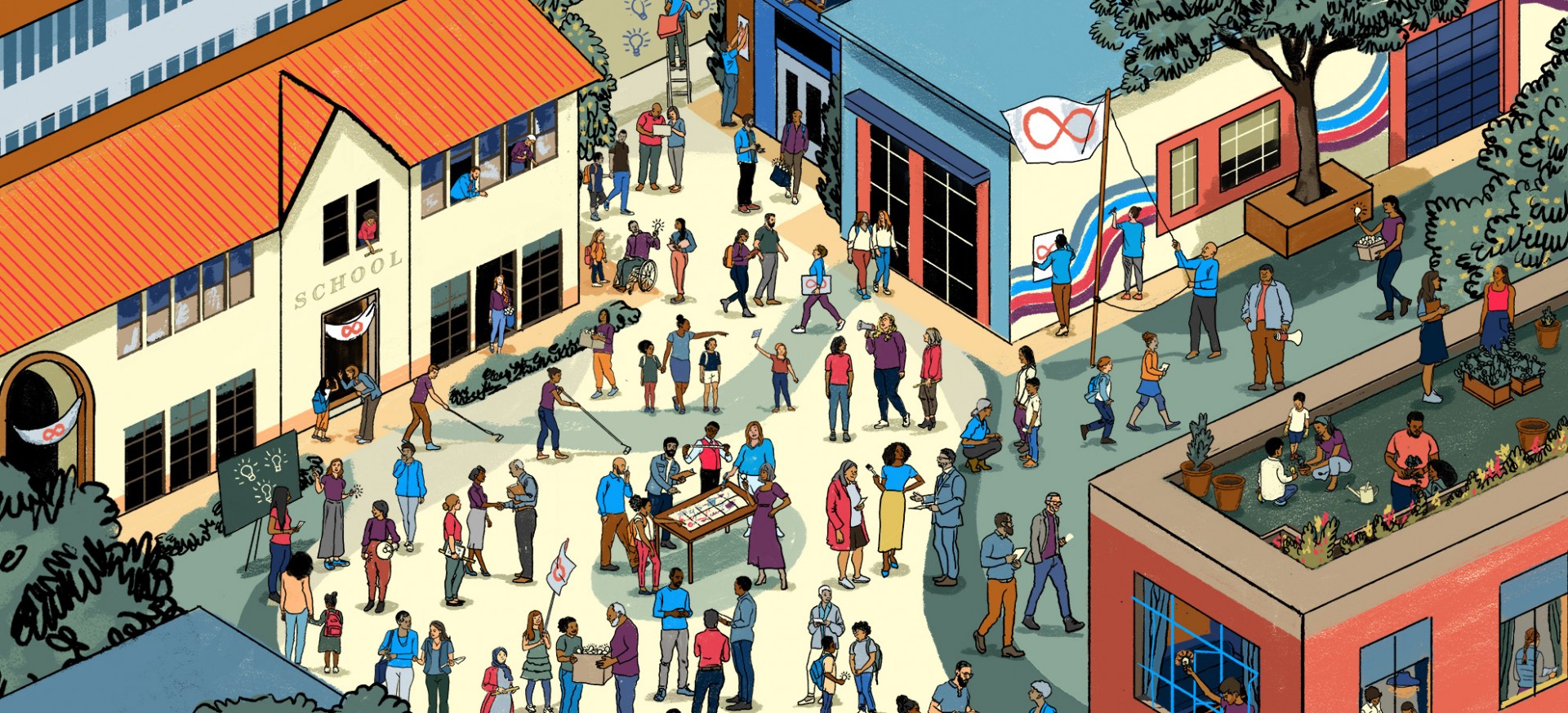 busy village in color