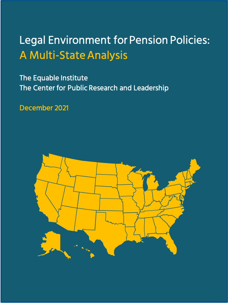Cover to the report titled "Legal Environment for Pension Policies: A Multi State Analysis." The cover features a map of the United States.