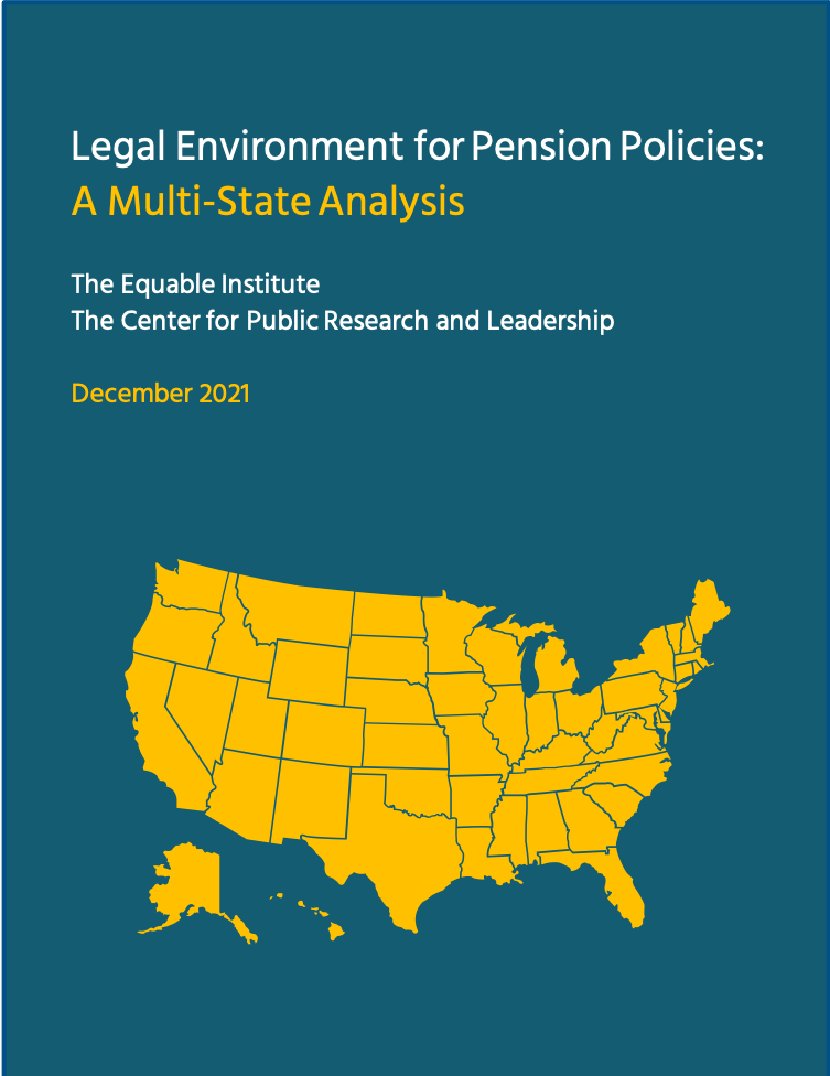 Cover to the report titled "Legal Environment for Pension Policies: A Multi State Analysis." The cover features a map of the United States.
