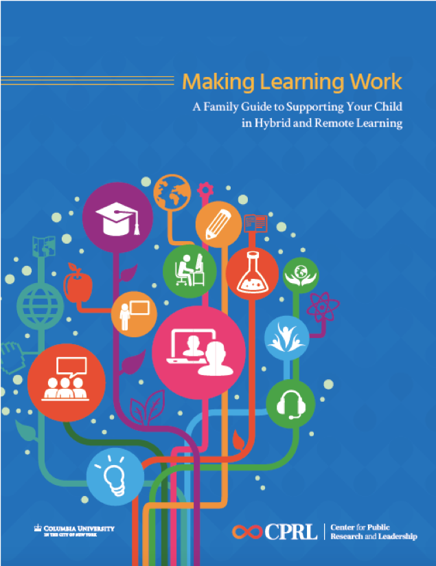Making Learning Work Cover of Making Learning Work Introduction. Blue background with a graphic tree and images related to distance learning such as a laptop and headphones