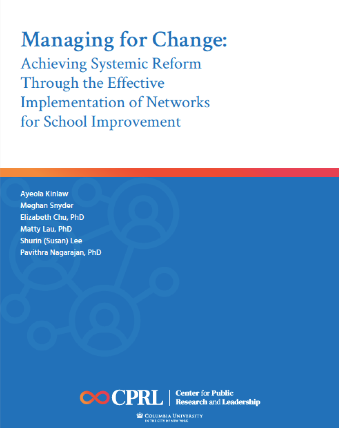 Cover page of the Managing for Change, CPRL's report on networks for school improvement