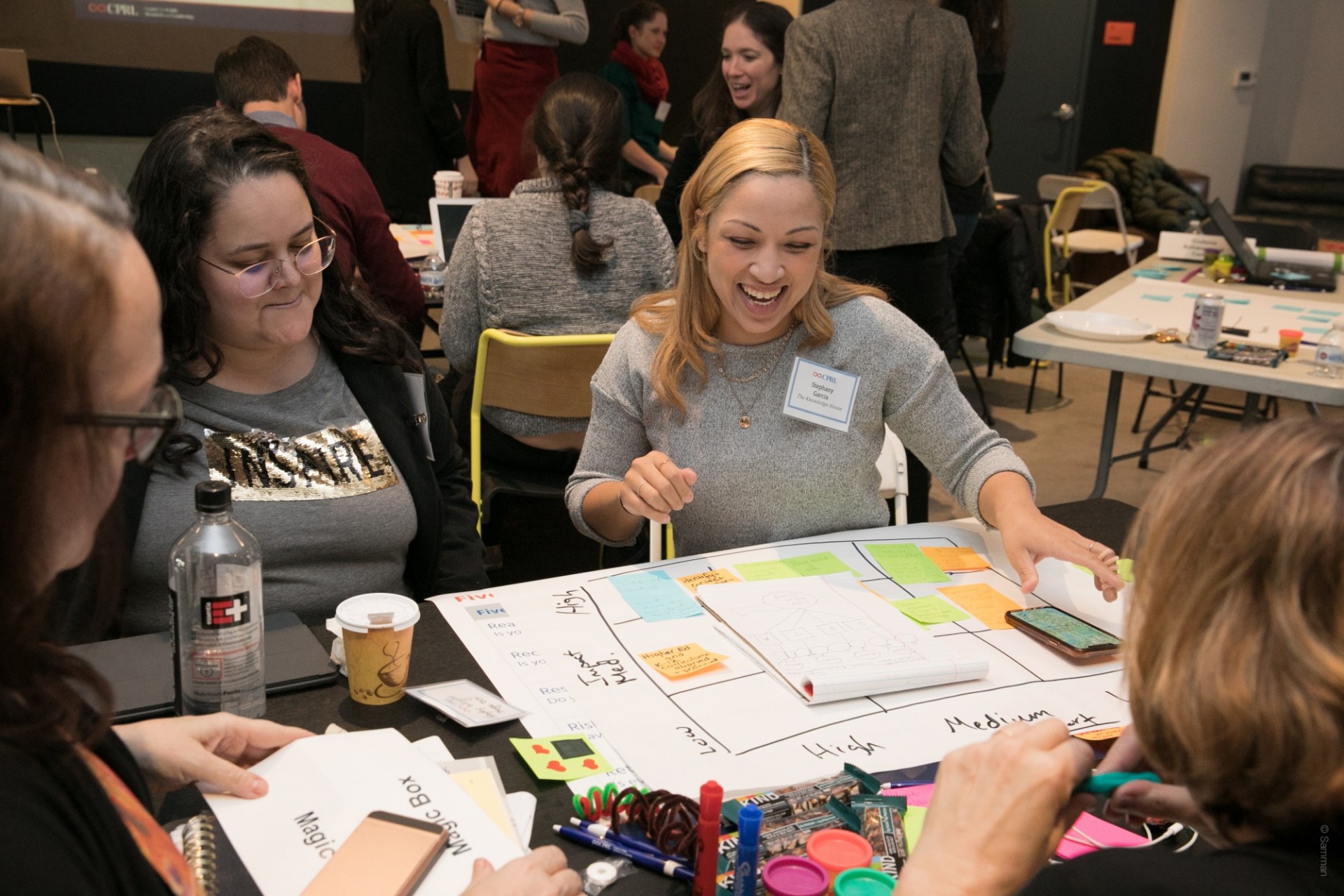 Workshop participants discussing materials